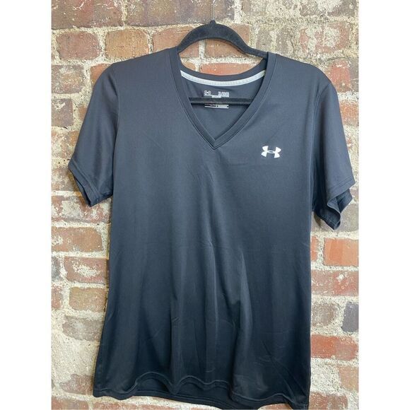 Under Armour Semi-Fitted Heat Gear Black V Neck Athletic Tshirt Women’s Size XL - Picture 1 of 6